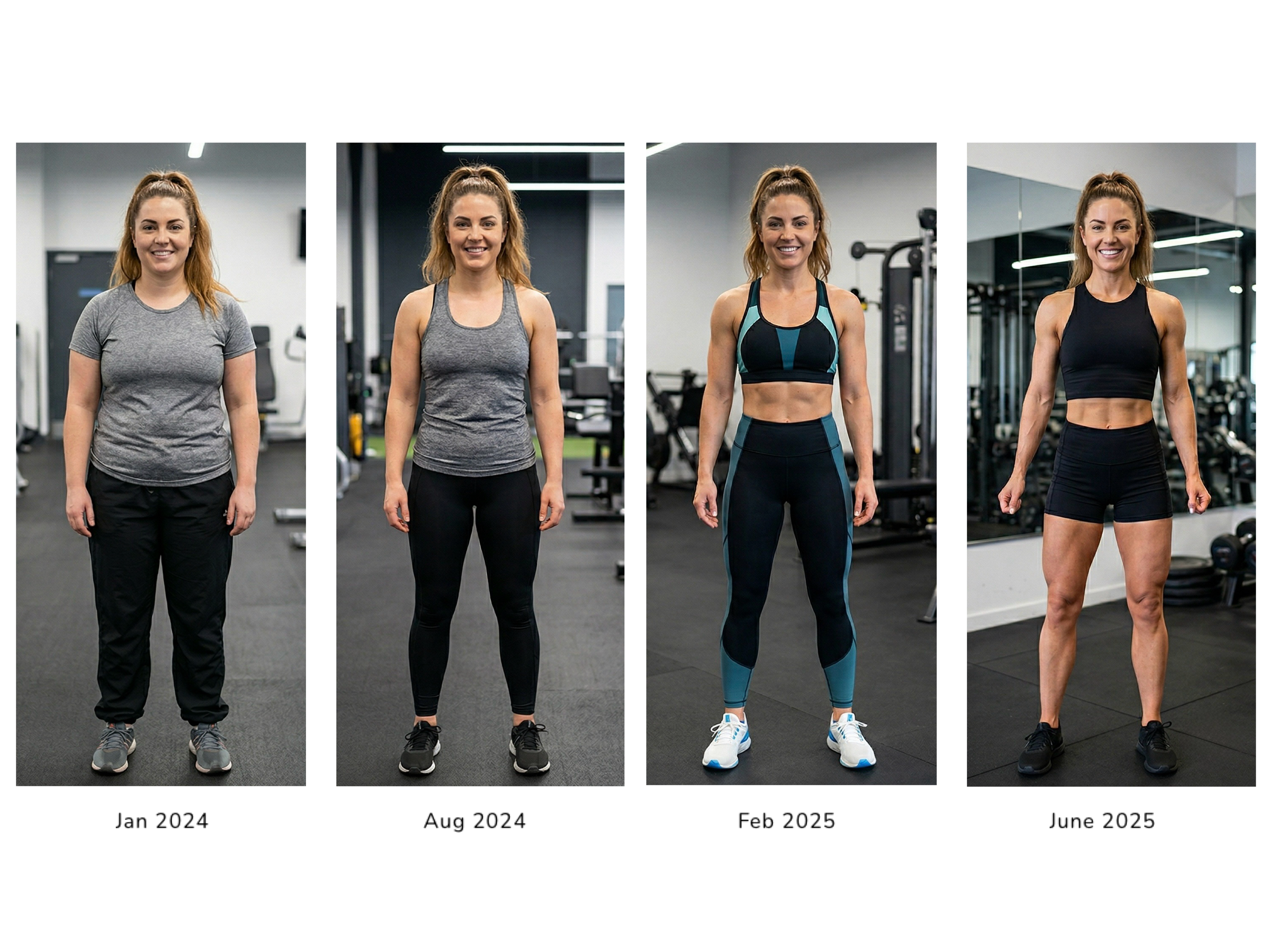 Body recomp progress collage made with Autoframe.